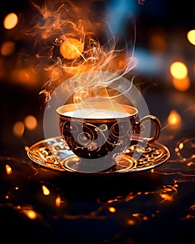 Cup of Magic Coffee with Milk and Sparkles - AI generated