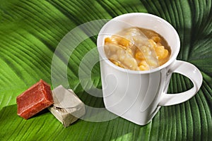 Cup of mazamorra with guava sweet - Typical Colombian food