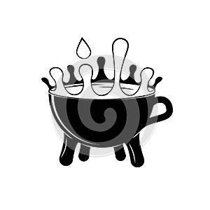 A cup of milk with splashes. Vector silhouette of black