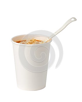 Cup noodle and fork isolated on white background with clipping path