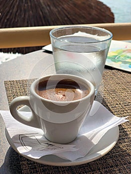 A cup of oriental coffee on the island of Crete in Greece