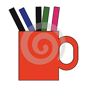 Cup with pens and pencils