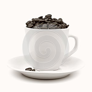 Cup and saucer with coffee beans