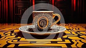 Cup and Saucer on Table. Generative AI.