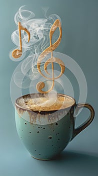 Cup with a steam in the form of a treble clef.