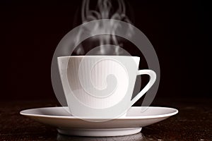 Cup of steaming hot coffee