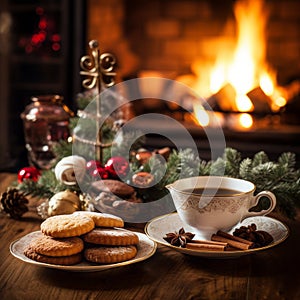 Festive Hearthside Tea: A Cozy Christmas Scene with Cookies