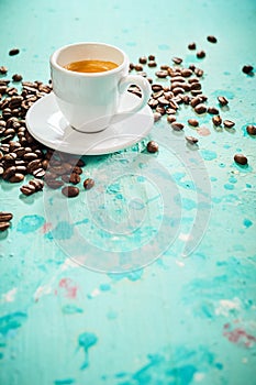 Cup of strong freshly brewed espresso coffee
