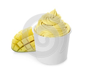 Cup of tasty frozen yogurt with mango