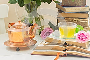 Cup of tea with books
