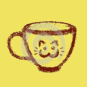 Cup of tea with cat sticker. Vector illustration.
