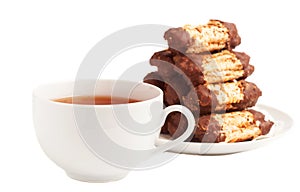 Cup of tea and chocolate cookies