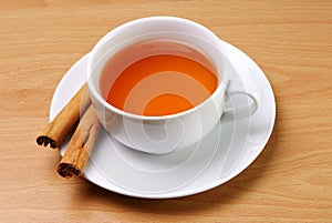 Cup of tea with cinnamon sticks