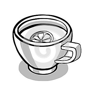 cup with tea or coffee side view. hand drawn vector