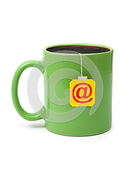 Cup of tea with e-mail symbol