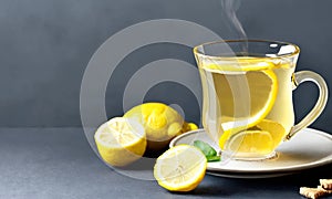 cup of tea with ginger and lemon. Selective focus.