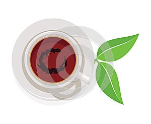 Cup of tea and green leaves, vector