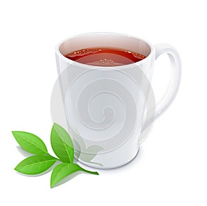 Cup of tea with green tea leafs