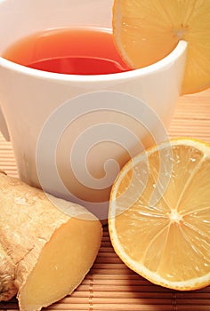 Cup of tea with honey, ginger and lemon. Healthy lifestyles. Alternative medicine