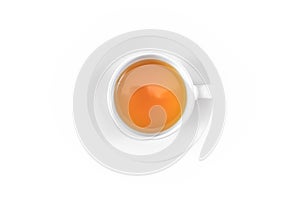 Cup of tea isolated on white background. Top view