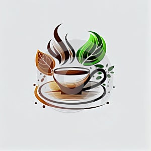 A Cup of Tea Leaves with a Saucer and a Logo Vector Art Sticker Design