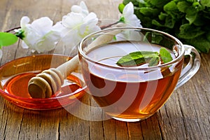 Cup of tea with mint and honey