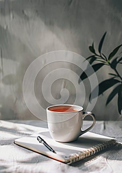 Cup of Tea Next to Book on Saucer