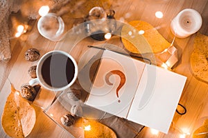 Open notebook with question mark