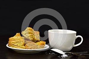 Cup of tea or  chai with khari or puff pastry