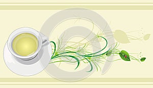 Cup with tea, sprig and ladybird