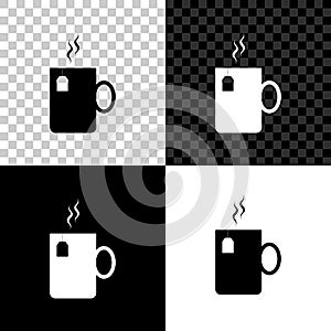 Cup of tea with tea bag icon isolated on black, white and transparent background. Vector