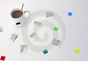Cup of tea and teabags photo