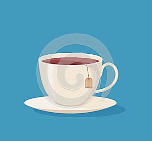 Cup with tea. Vector illustration isolated on blue background.Cute design for t shirt print