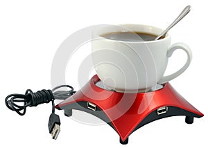 Cup and USB device for heating on a white.