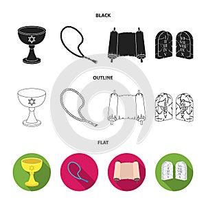 A cup of wine, Islamic beads, ten commandments, tanakh. Religion set collection icons in cartoon style vector symbol