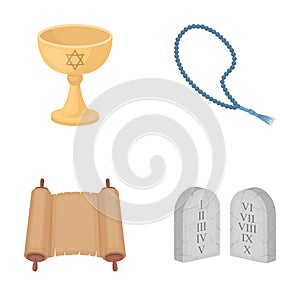 A cup of wine, Islamic beads, ten commandments, tanakh. Religion set collection icons in cartoon style vector symbol