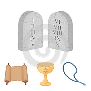 A cup of wine, Islamic beads, ten commandments, tanakh. Religion set collection icons in cartoon style vector symbol