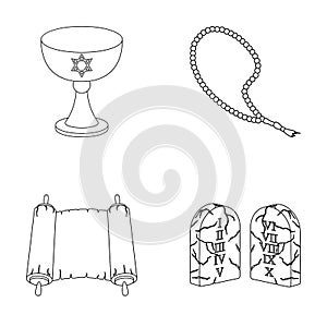 A cup of wine, Islamic beads, ten commandments, tanakh. Religion set collection icons in outline style vector symbol