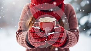 Cup of winter drink in hands