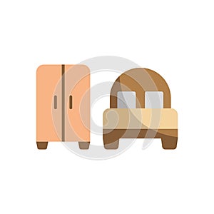 Cupboard and bed set icon vector