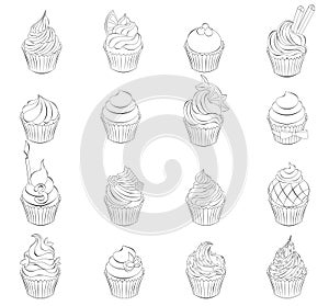 Hand Drawn Sketch set of Cupcakes Vector Illustration