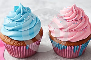 Cupcake with Blue and Pink Frosting for Gender Reveal Celebration