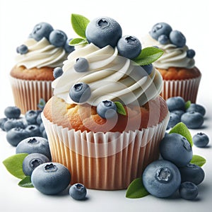 cupcake with blueberry on top isolated on studio white background. ai generative