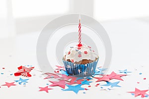 Cupcake with candle on american independence day