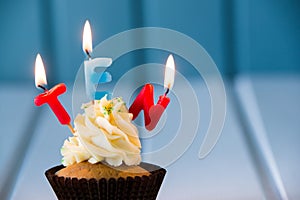 Cupcake with a candles for 10 - tenth birthday photo