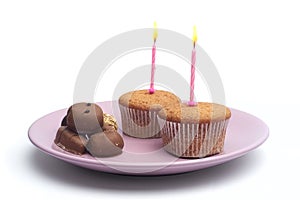 Cupcake with candy in a dish