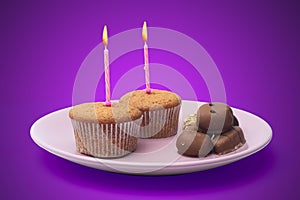 Cupcake with candy in a dish