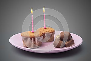 Cupcake with candy in a dish