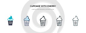 Cupcake with cherry icon in different style vector illustration. two colored and black cupcake with cherry vector icons designed