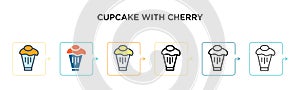 Cupcake with cherry vector icon in 6 different modern styles. Black, two colored cupcake with cherry icons designed in filled,